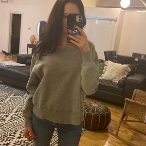 Grey distressed sweatshirt with neck detail